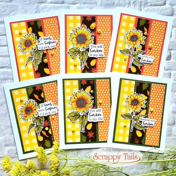 Sheetload of Sunflower Cards- Six Cards from three 6x6 pattern papers