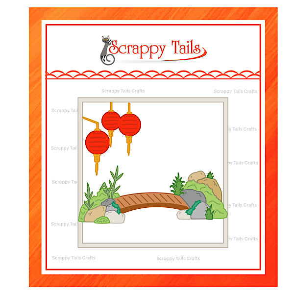 Japanese Cherry Blossom Bridge & Lantern Add-On Metal Craft Die