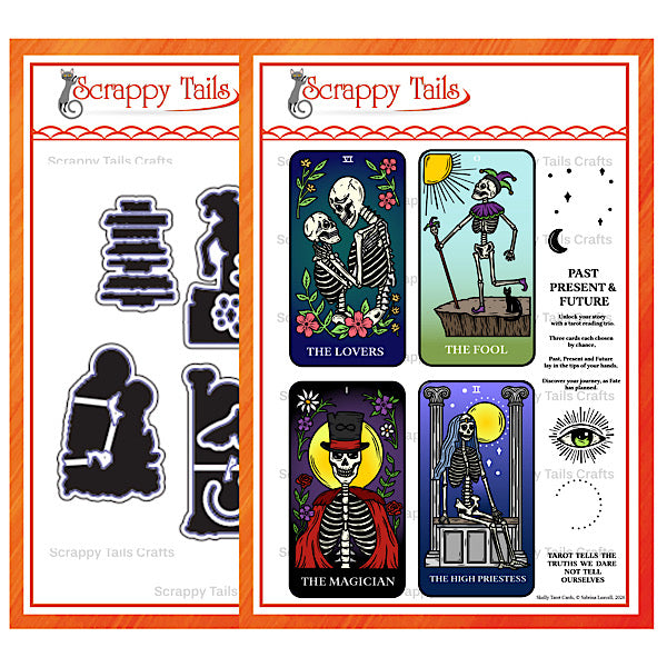 6X8 Tarot Skelly Photopolymer Stamp & Coordinating Metal Craft Die Bundle