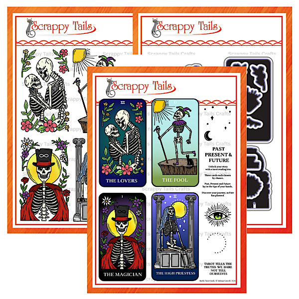 6X8 Tarot Skelly Photopolymer Stamp, 5 Layer Stencil & Coordinating Metal Craft Die Bundle
