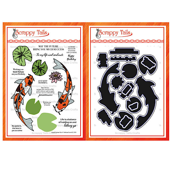 6X8 Good Fortune Stamp Set & Coordinating Metal Craft Die Bundle