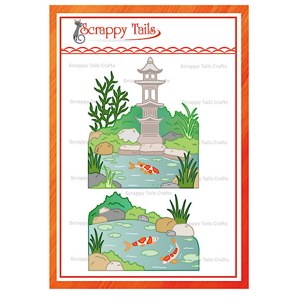 PREORDER SHIPPING 5/28 Waterfall Koi Pond Side-Wings Trifold Add-On Metal Craft Die