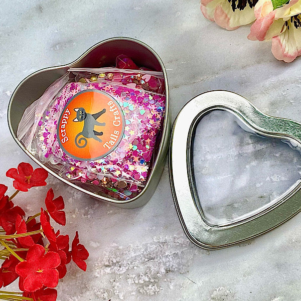 Special Silver Heart Tin With Pink Embellishment Mixes
